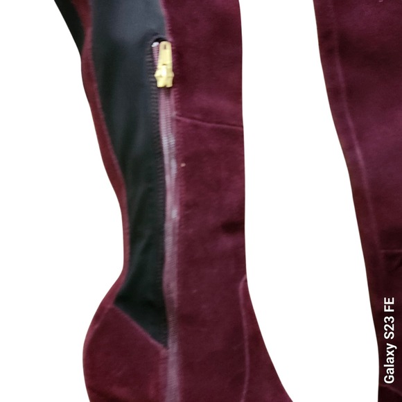 Charles David Edie Over the Knee Suede Boots Merlot Suede Wedge Size 7M - Picture 4 of 12